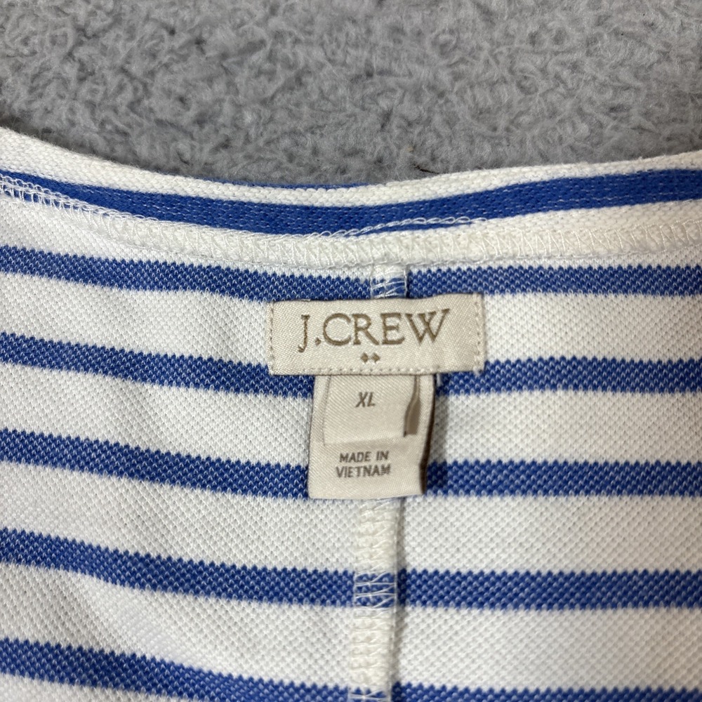 J.CREW Sz XL Striped Mini Dress Blue White V Neck Cap Sleeve Nautical Pullover - Picture 2 of 8